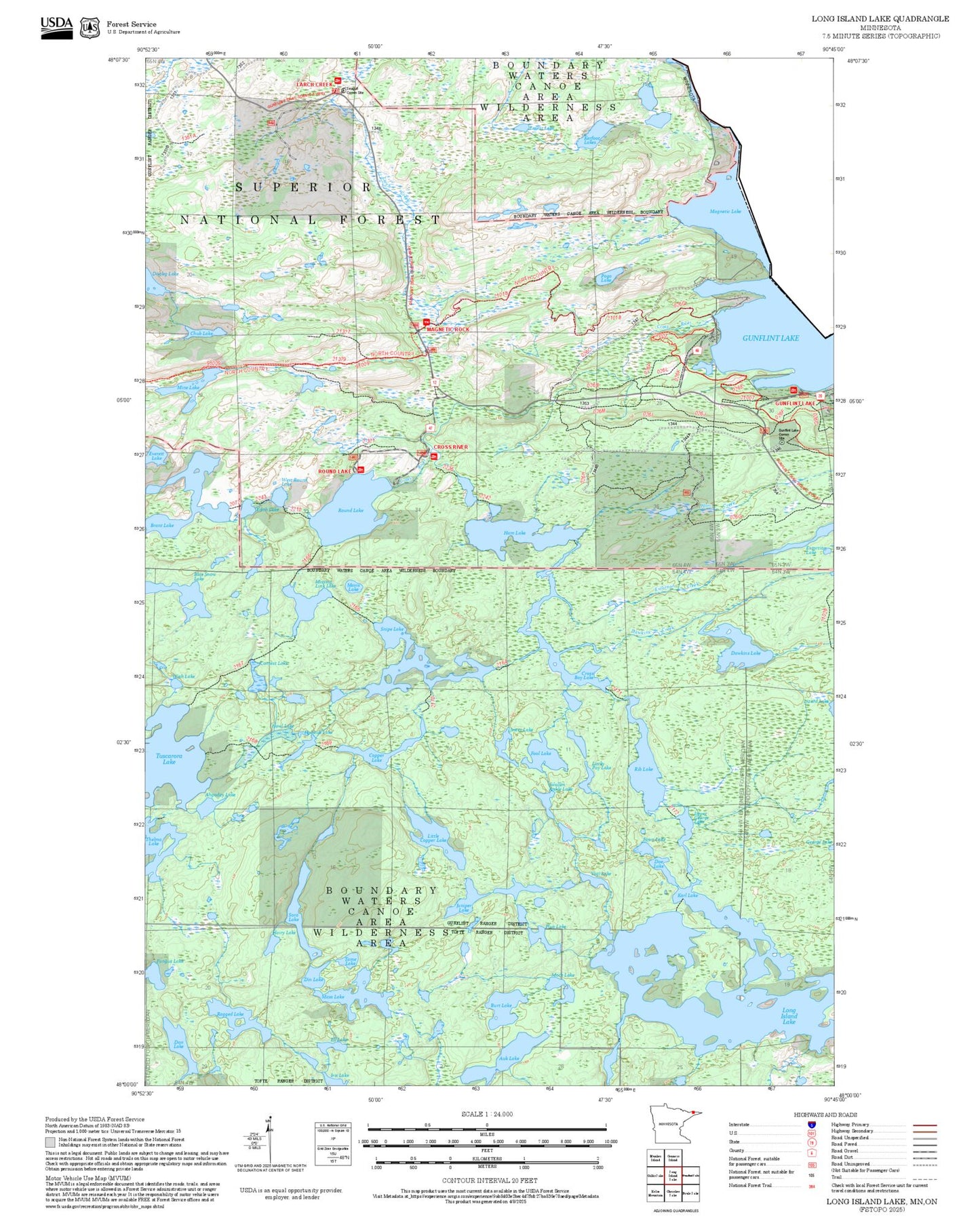 2025 Forest Service Topo Map of Long Island Lake Minnesota