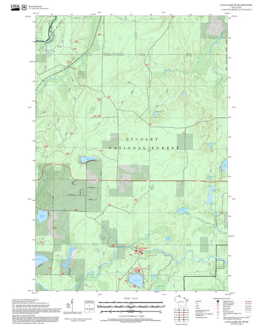 2025 Forest Service Topo Map of Long Lake NE Wisconsin