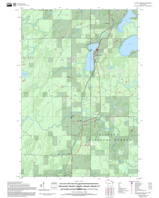 2025 Forest Service Topo Map of Long Lake Wisconsin
