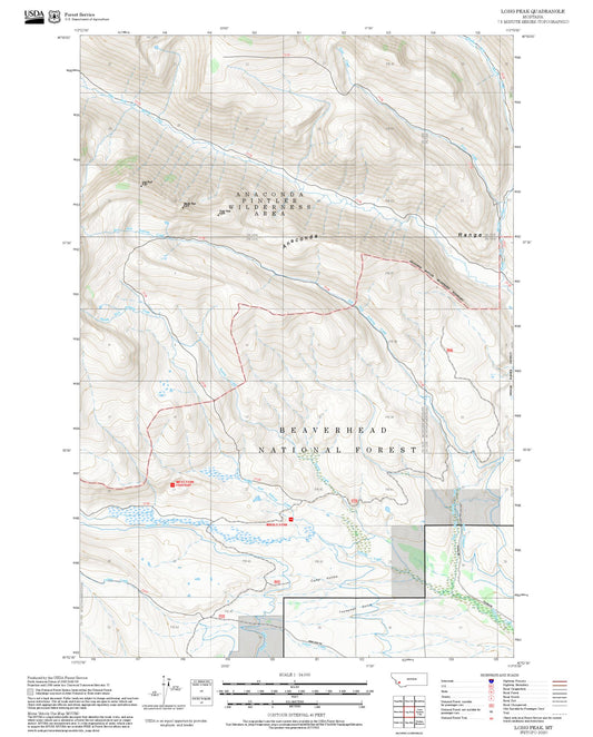 2025 Forest Service Topo Map of Long Peak Montana