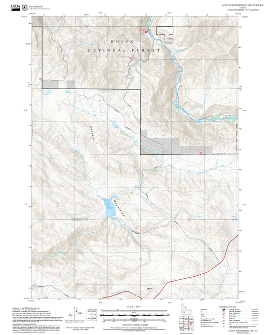 2025 Forest Service Topo Map of Long Tom Reservoir Idaho