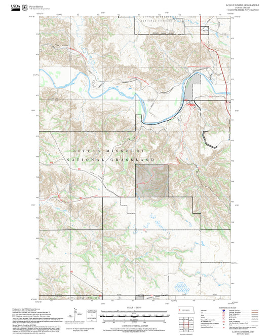 2025 Forest Service Topo Map of Long X Divide North Dakota