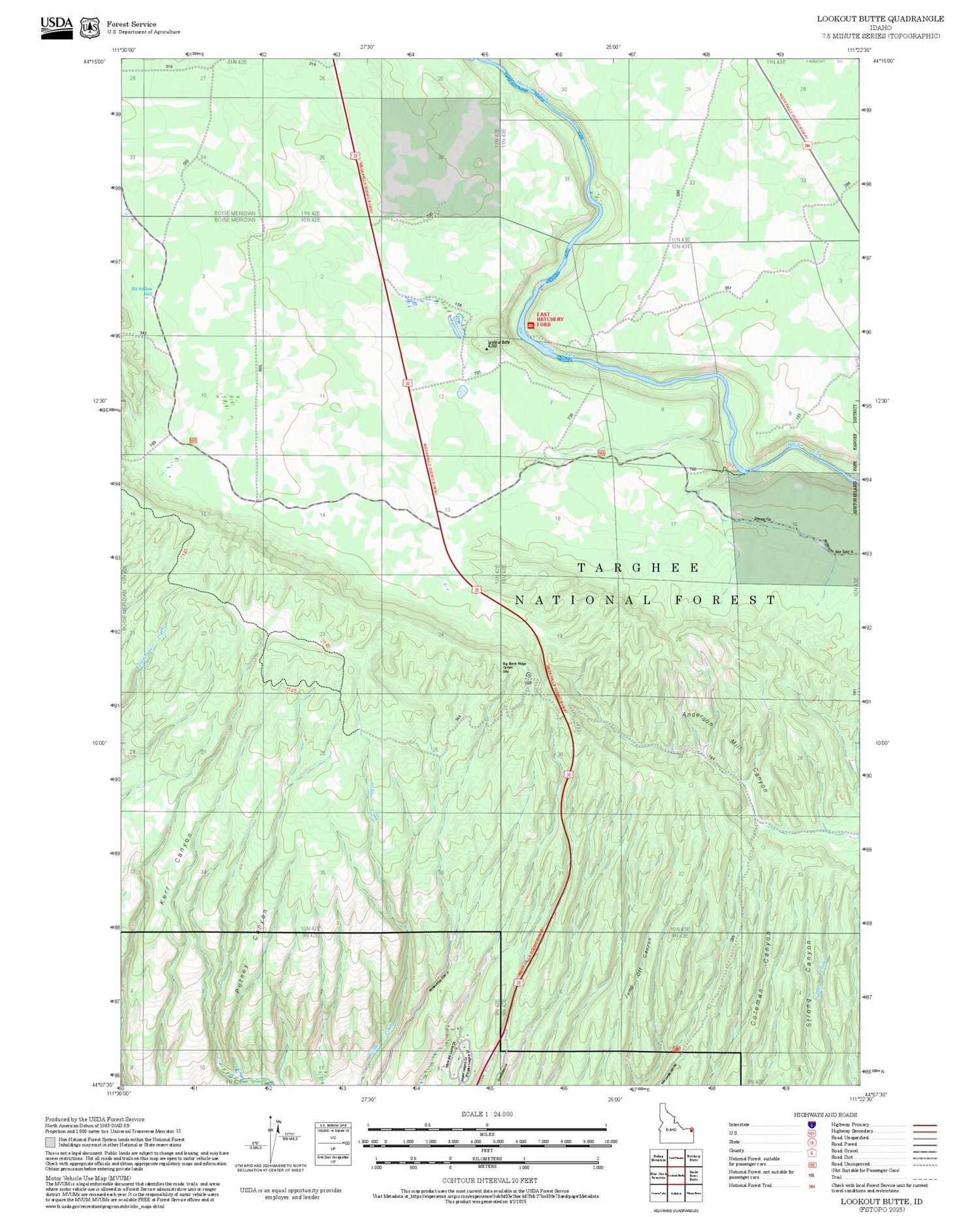 2025 Forest Service Topo Map of Lookout Butte Idaho