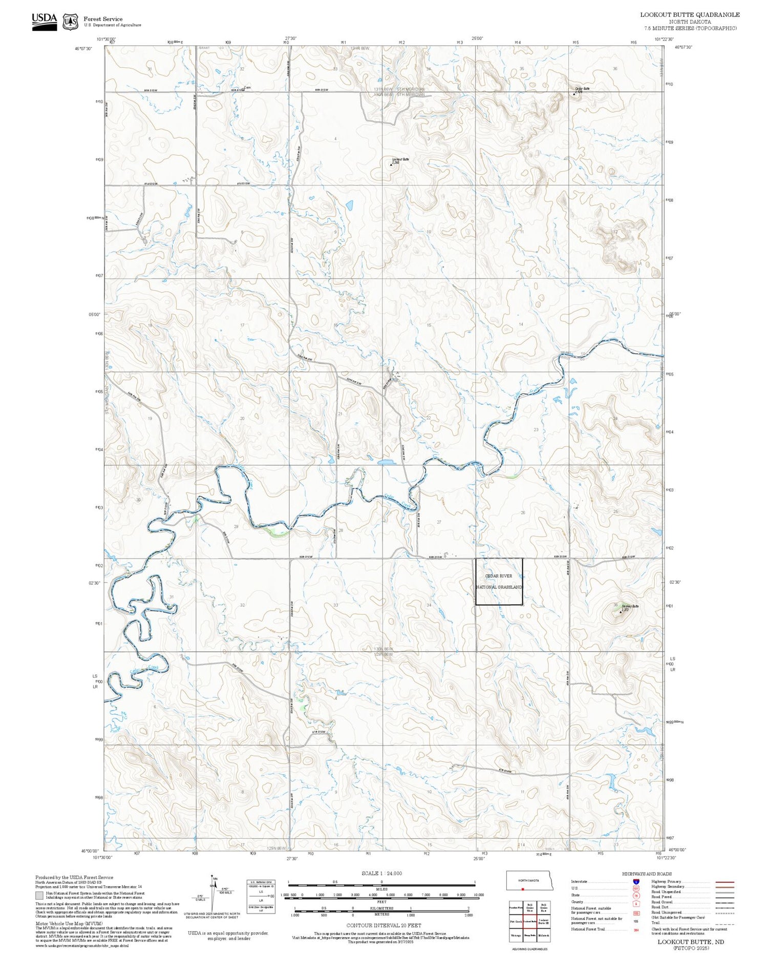 2025 Forest Service Topo Map of Lookout Butte North Dakota