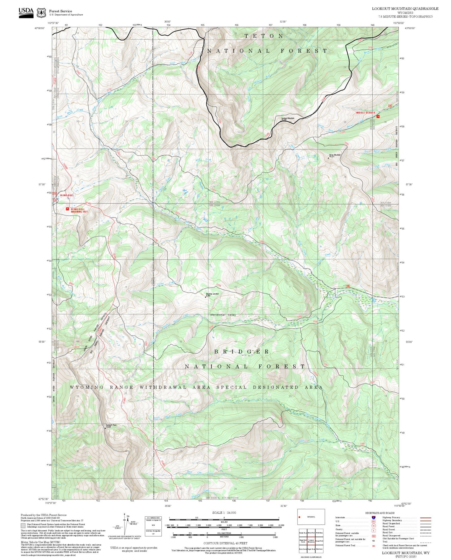 2025 Forest Service Topo Map of Lookout Mountain Wyoming