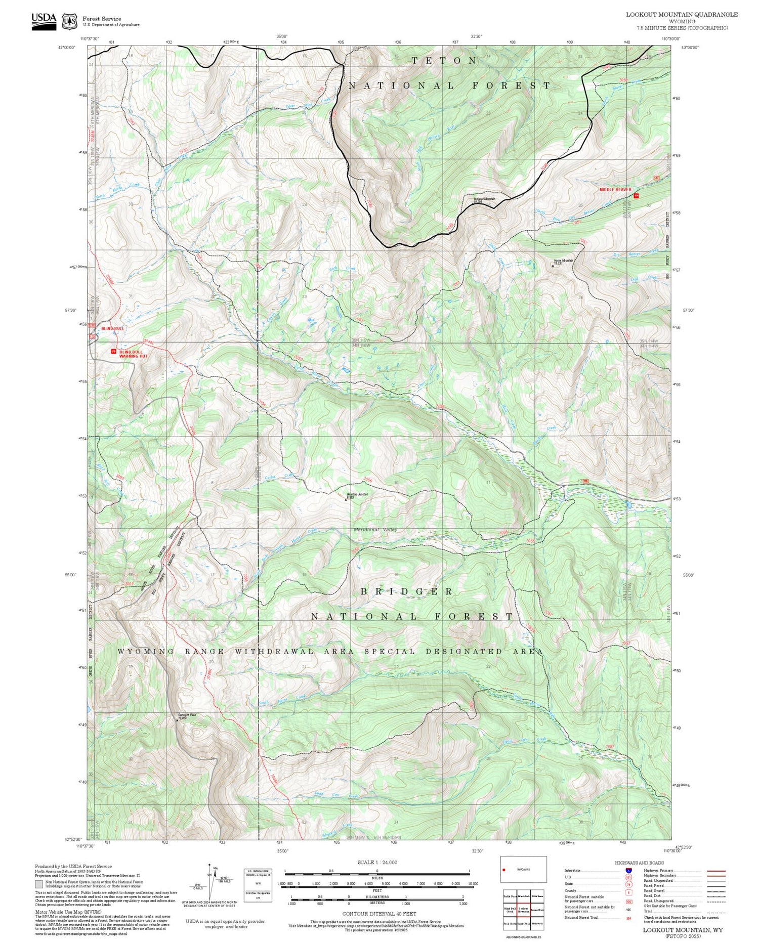2025 Forest Service Topo Map of Lookout Mountain Wyoming