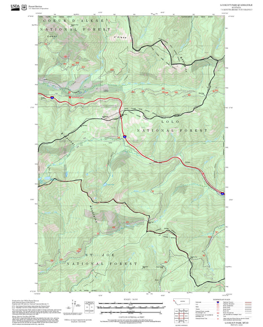2025 Forest Service Topo Map of Lookout Pass Montana
