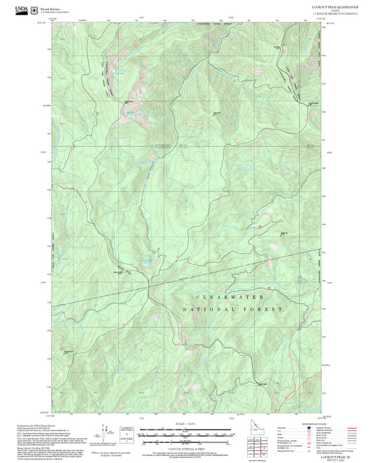 2025 Forest Service Topo Map of Lookout Peak Idaho