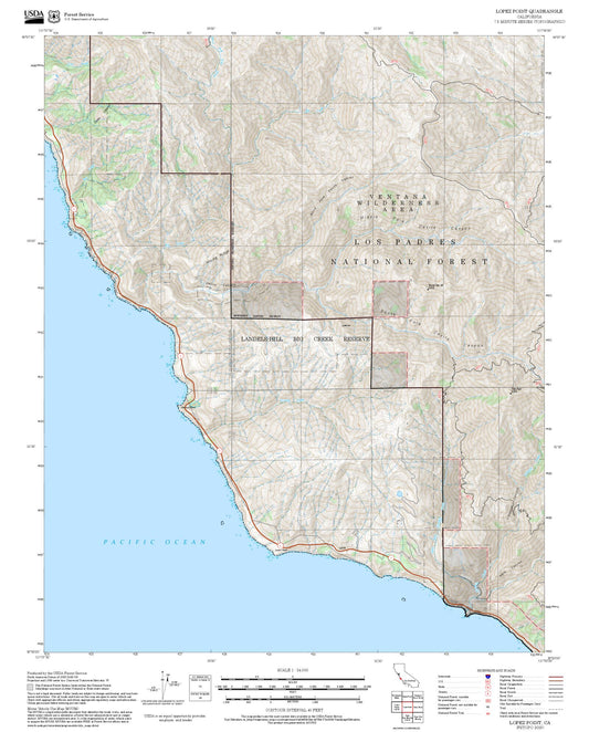 2025 Forest Service Topo Map of Lopez Point California