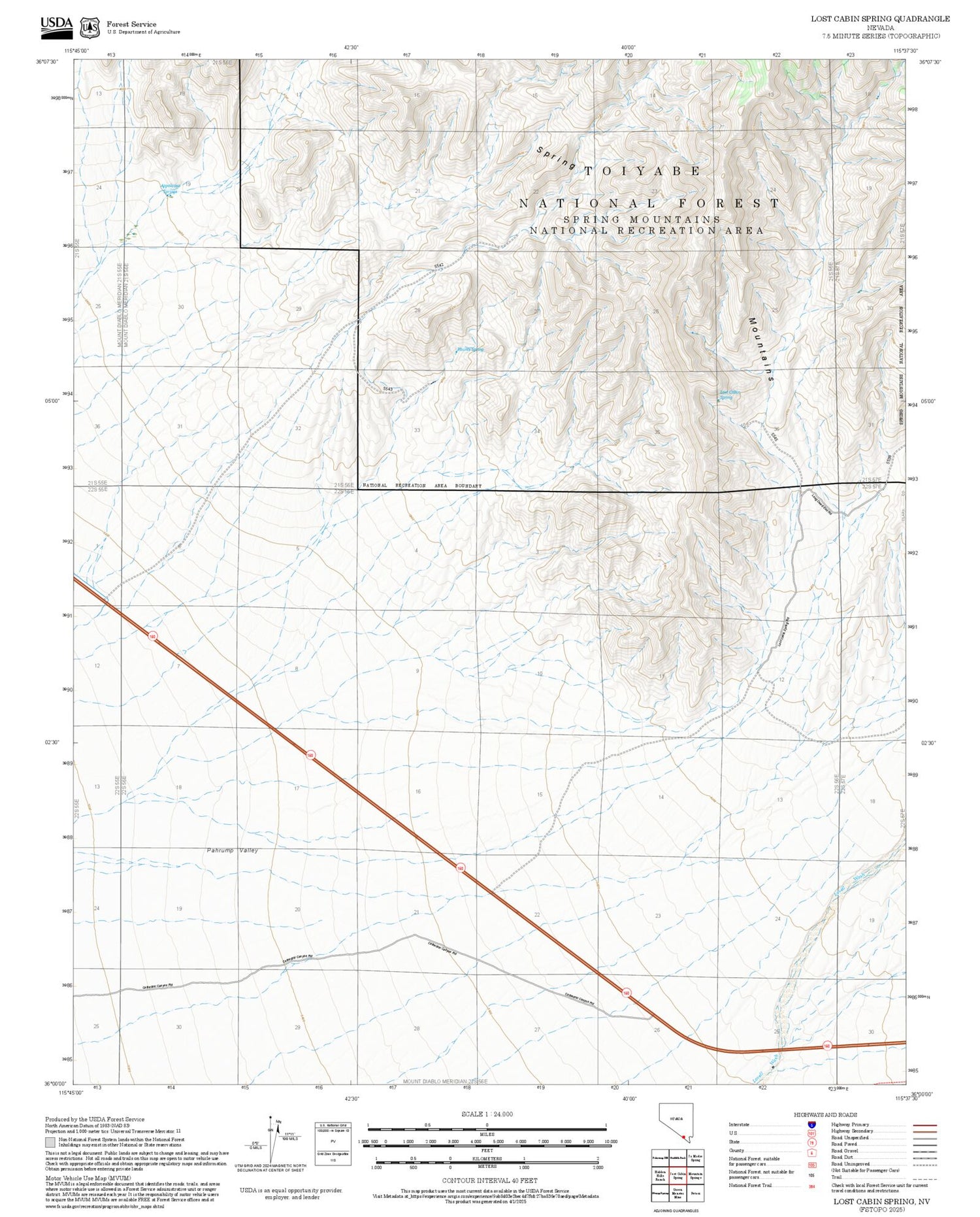 2025 Forest Service Topo Map of Lost Cabin Spring Nevada