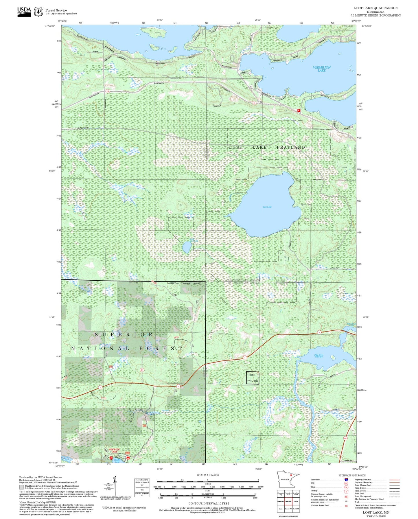 2025 Forest Service Topo Map of Lost Lake Minnesota