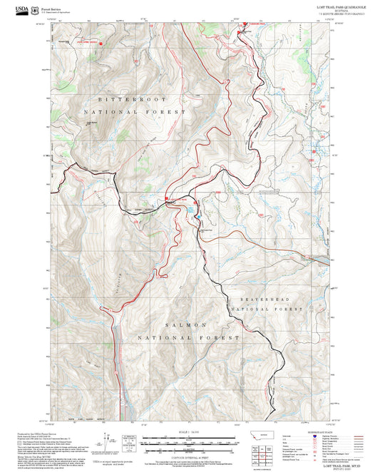2025 Forest Service Topo Map of Lost Trail Pass Montana