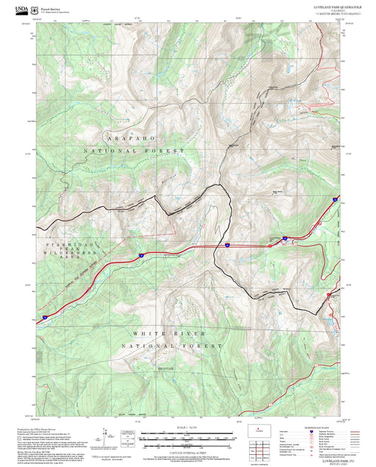 2025 Forest Service Topo Map of Loveland Pass Colorado