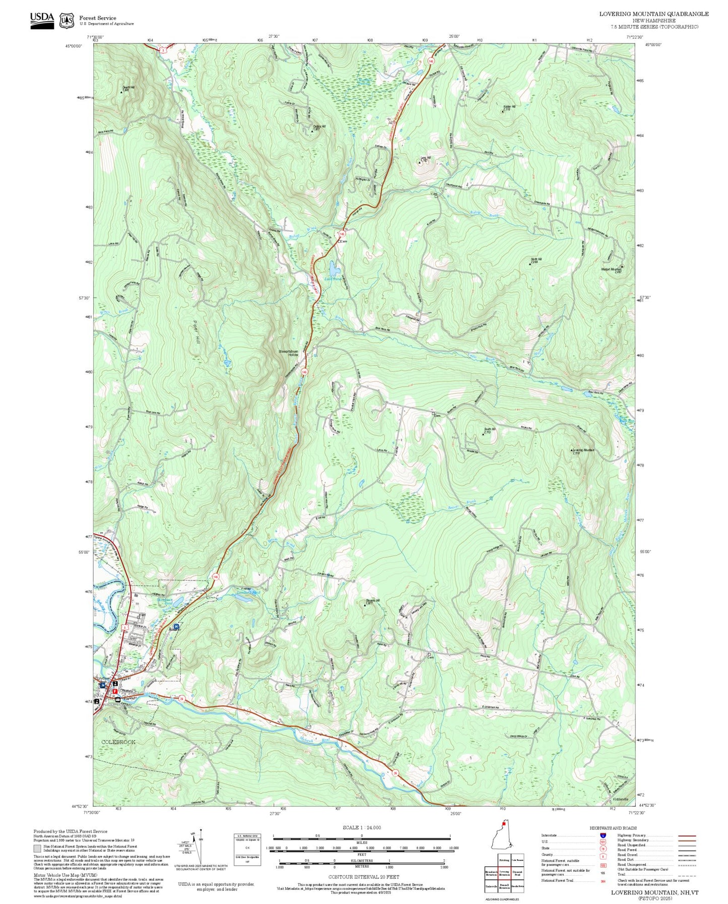 2025 Forest Service Topo Map of Lovering Mountain New Hampshire
