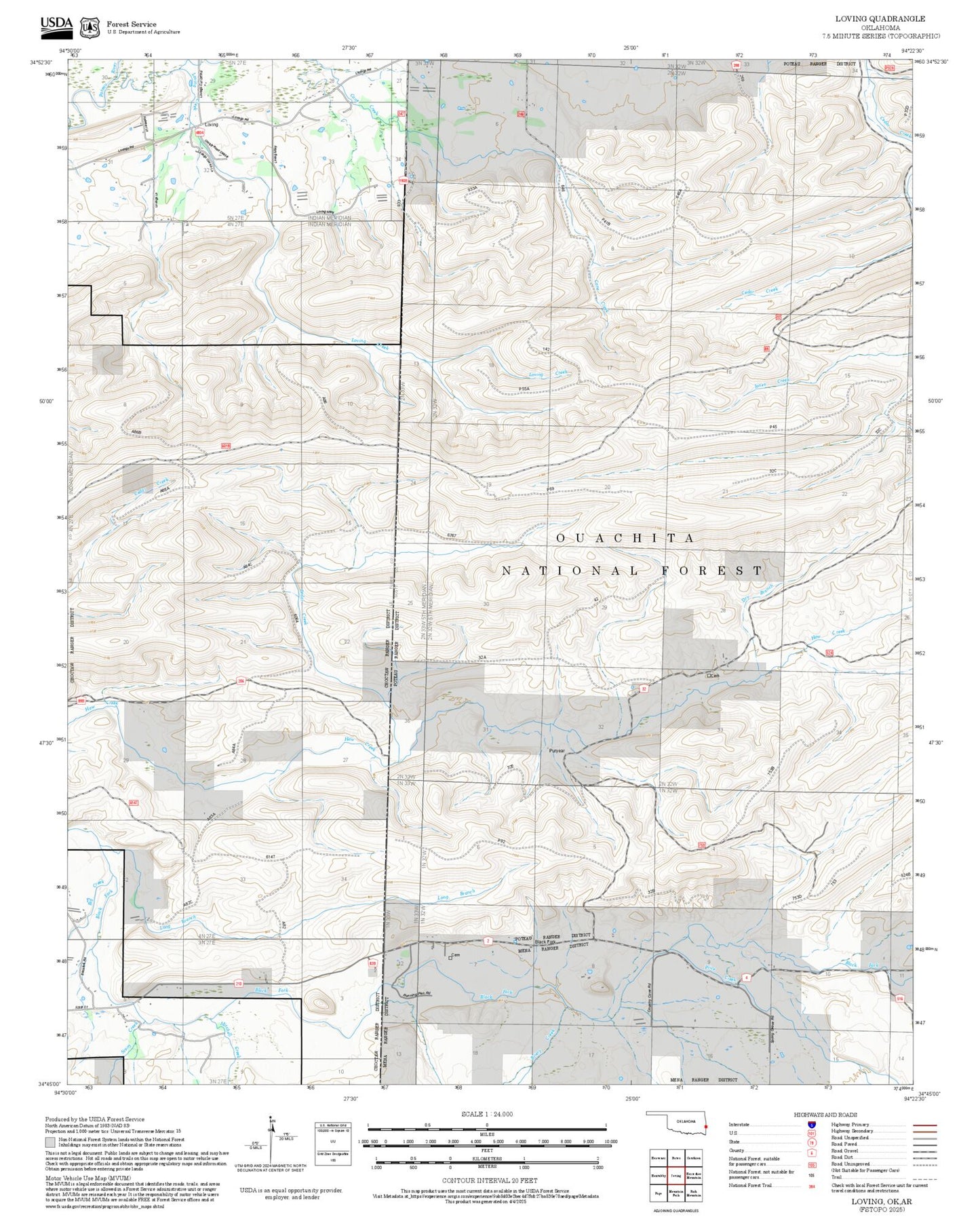 2025 Forest Service Topo Map of Loving Oklahoma