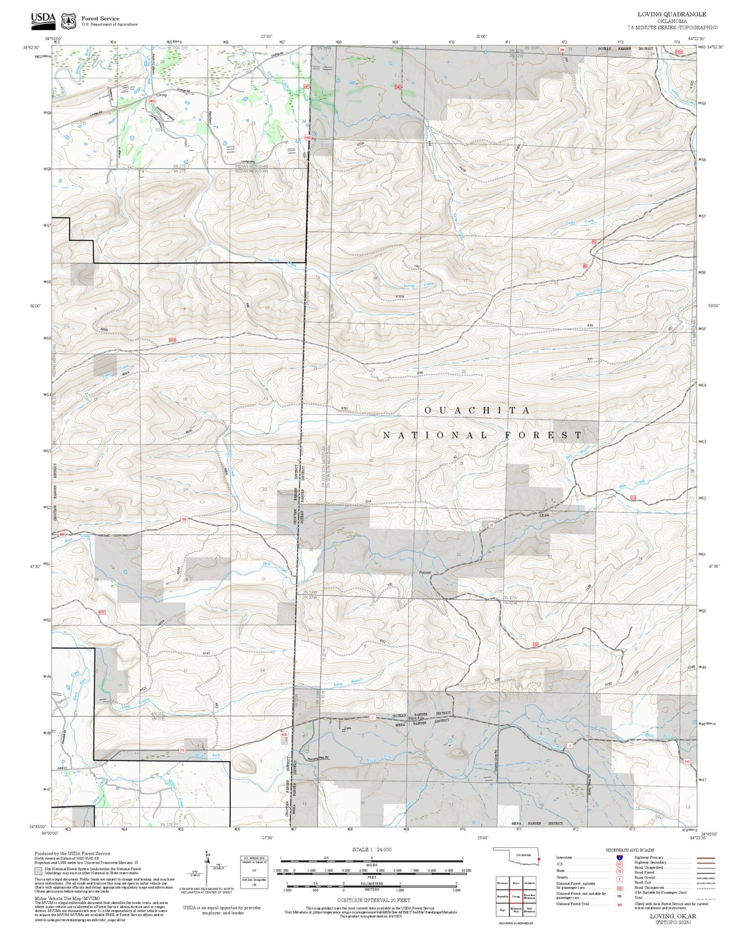 2025 Forest Service Topo Map of Loving Oklahoma