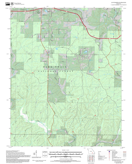 2025 Forest Service Topo Map of Low Wassie Missouri