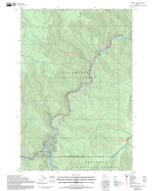 2025 Forest Service Topo Map of Lowell Idaho
