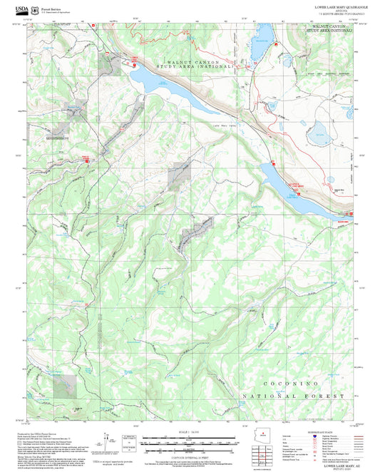 2025 Forest Service Topo Map of Lower Lake Mary Arizona