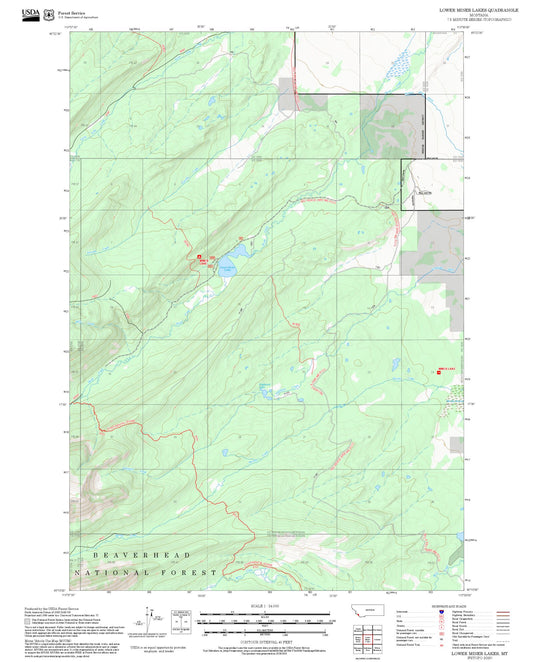 2025 Forest Service Topo Map of Lower Miner Lakes Montana