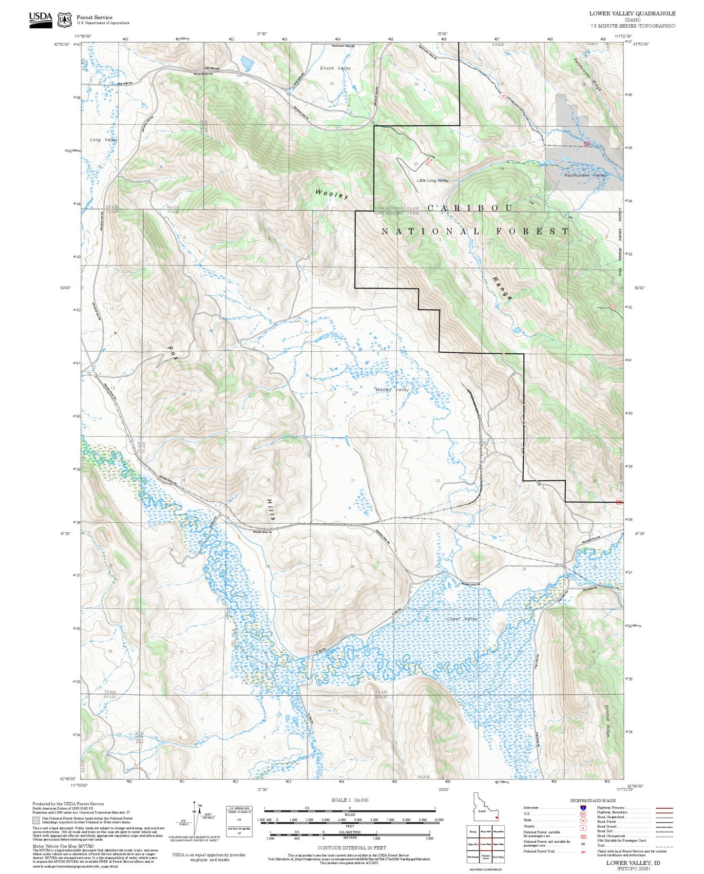 2025 Forest Service Topo Map of Lower Valley Idaho
