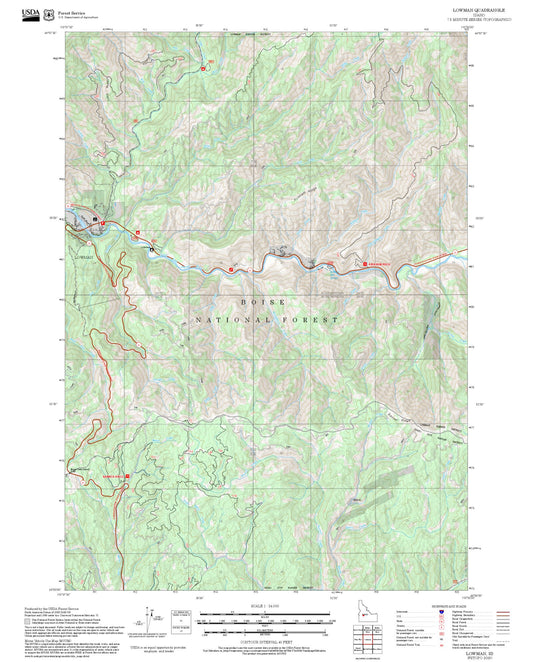 2025 Forest Service Topo Map of Lowman Idaho