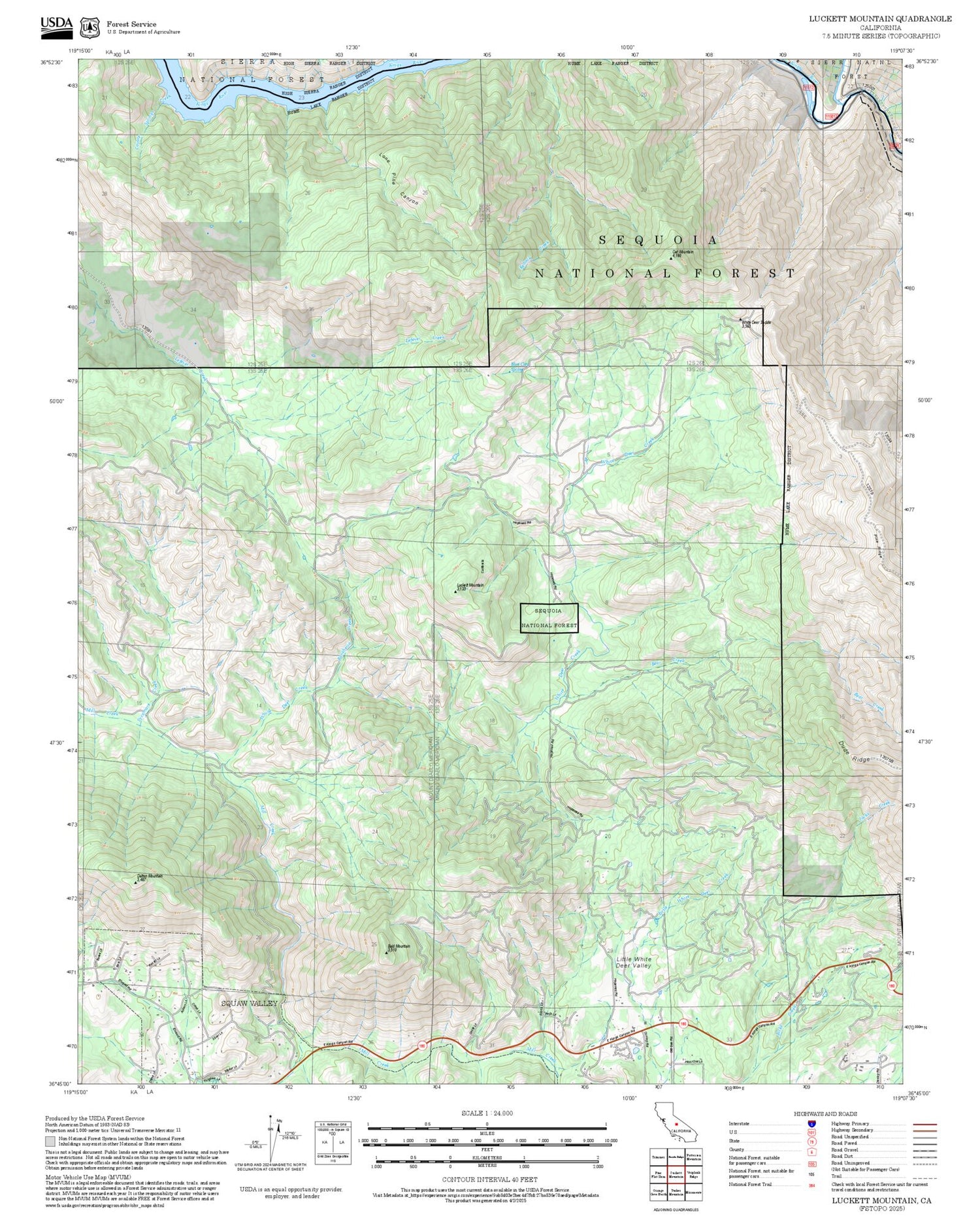 2025 Forest Service Topo Map of Luckett Mountain California