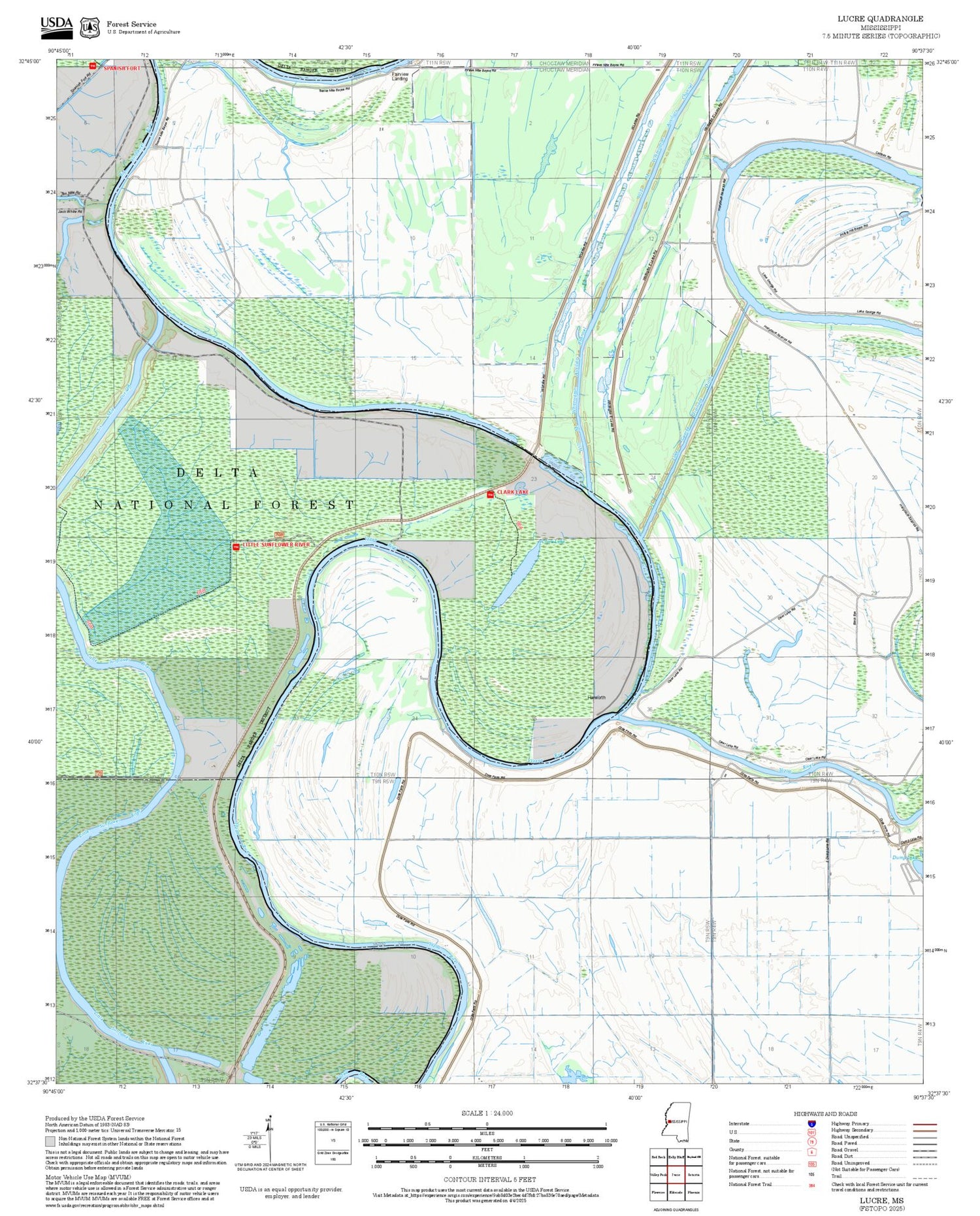 2025 Forest Service Topo Map of Lucre Mississippi