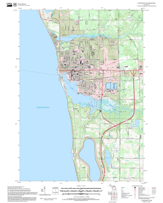 2025 Forest Service Topo Map of Ludington Michigan