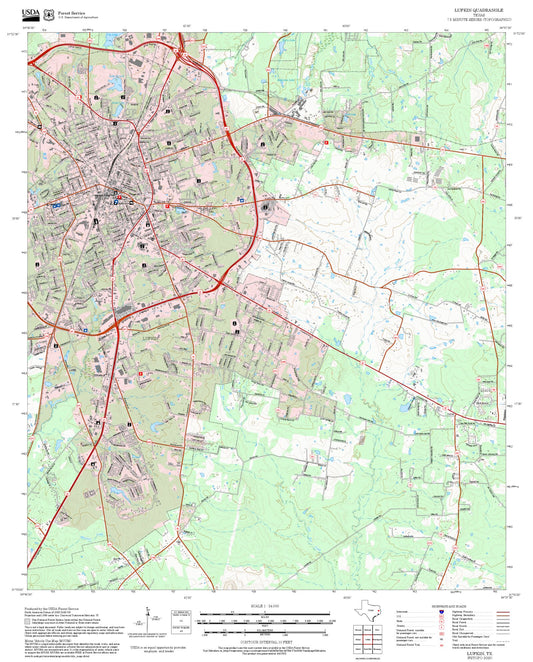 2025 Forest Service Topo Map of Lufkin Texas