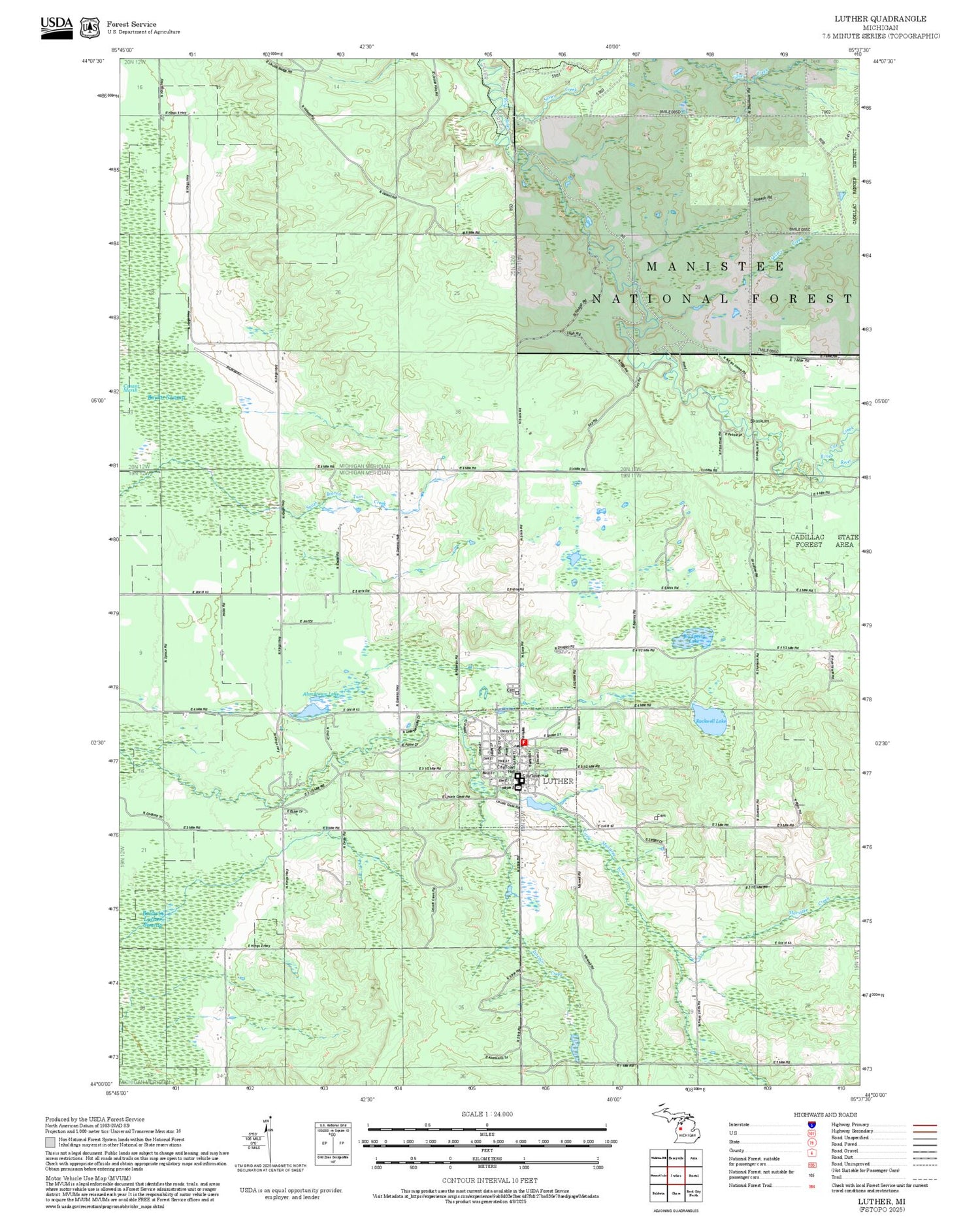 2025 Forest Service Topo Map of Luther Michigan