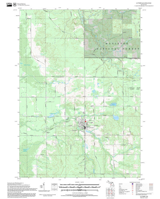 2025 Forest Service Topo Map of Luther Michigan