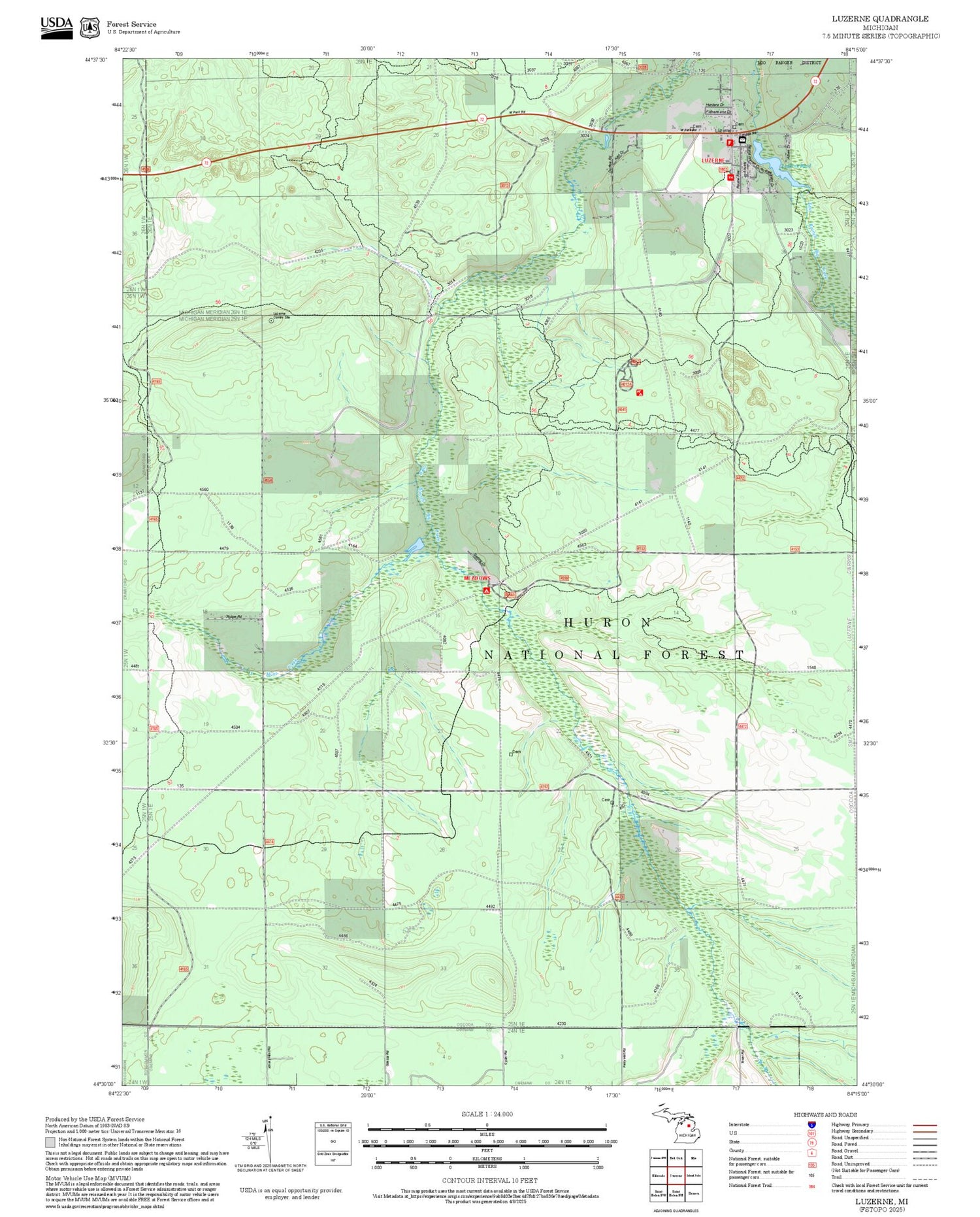 2025 Forest Service Topo Map of Luzerne Michigan