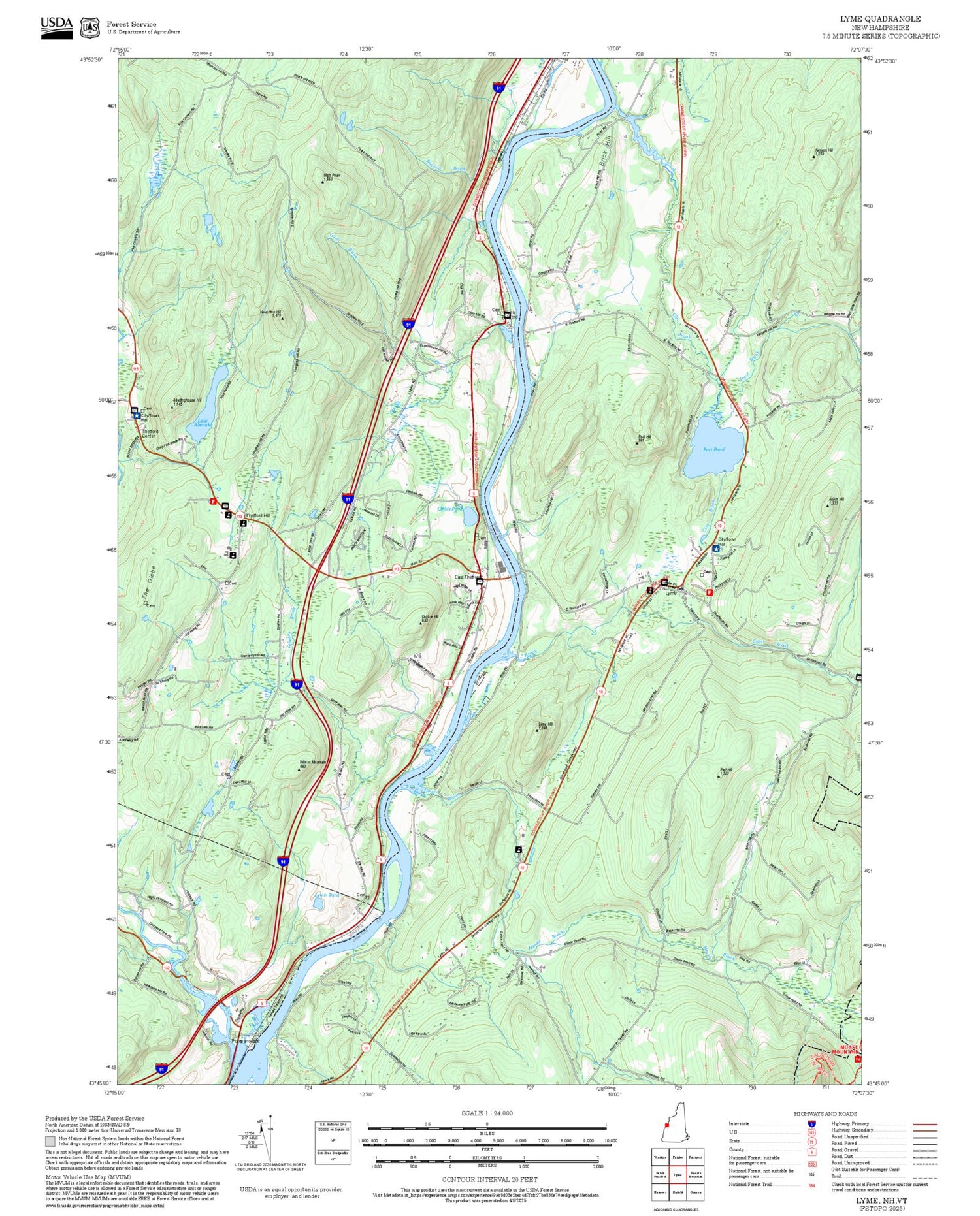 2025 Forest Service Topo Map of Lyme New Hampshire