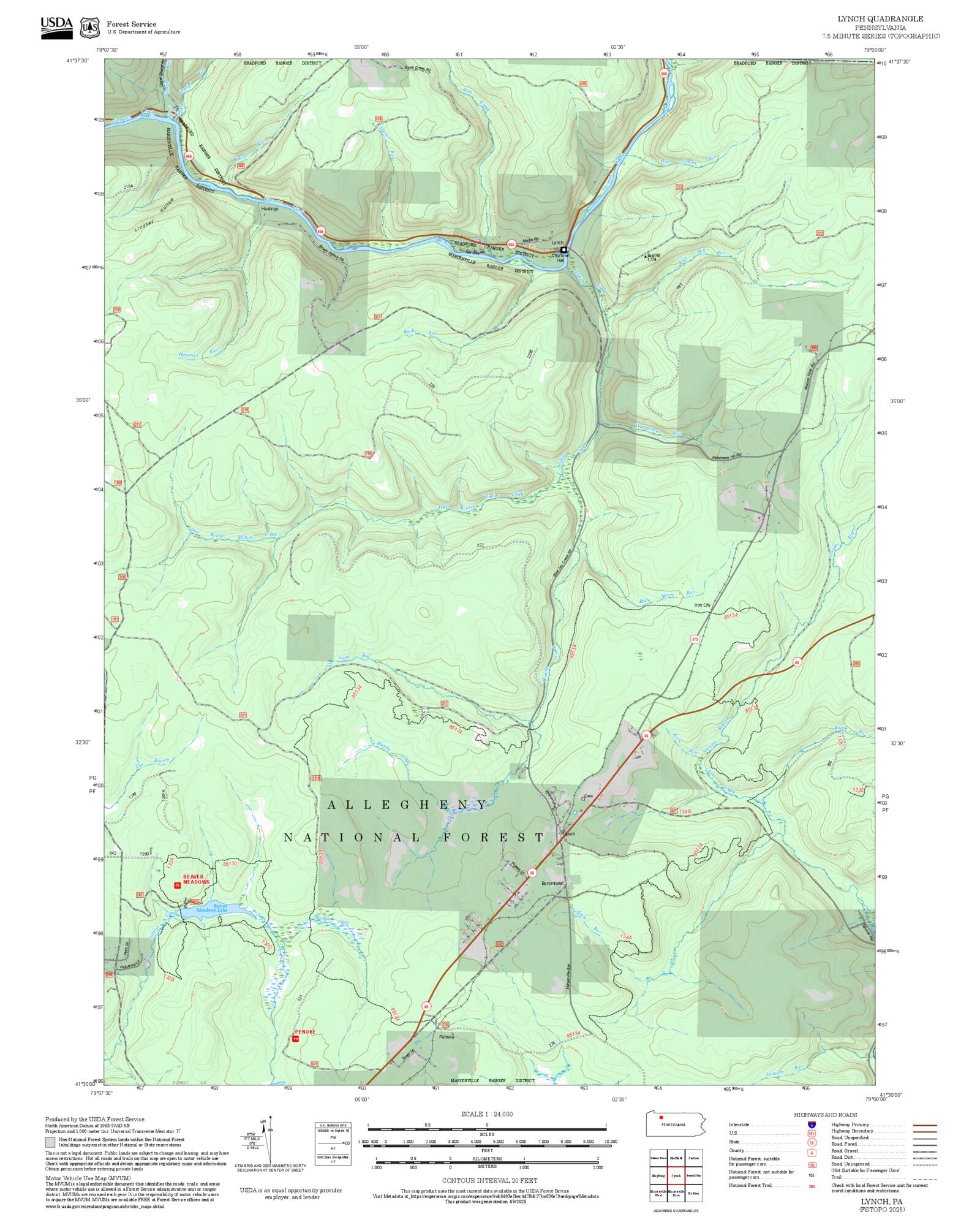 2025 Forest Service Topo Map of Lynch Pennsylvania – MyTopo Map Store