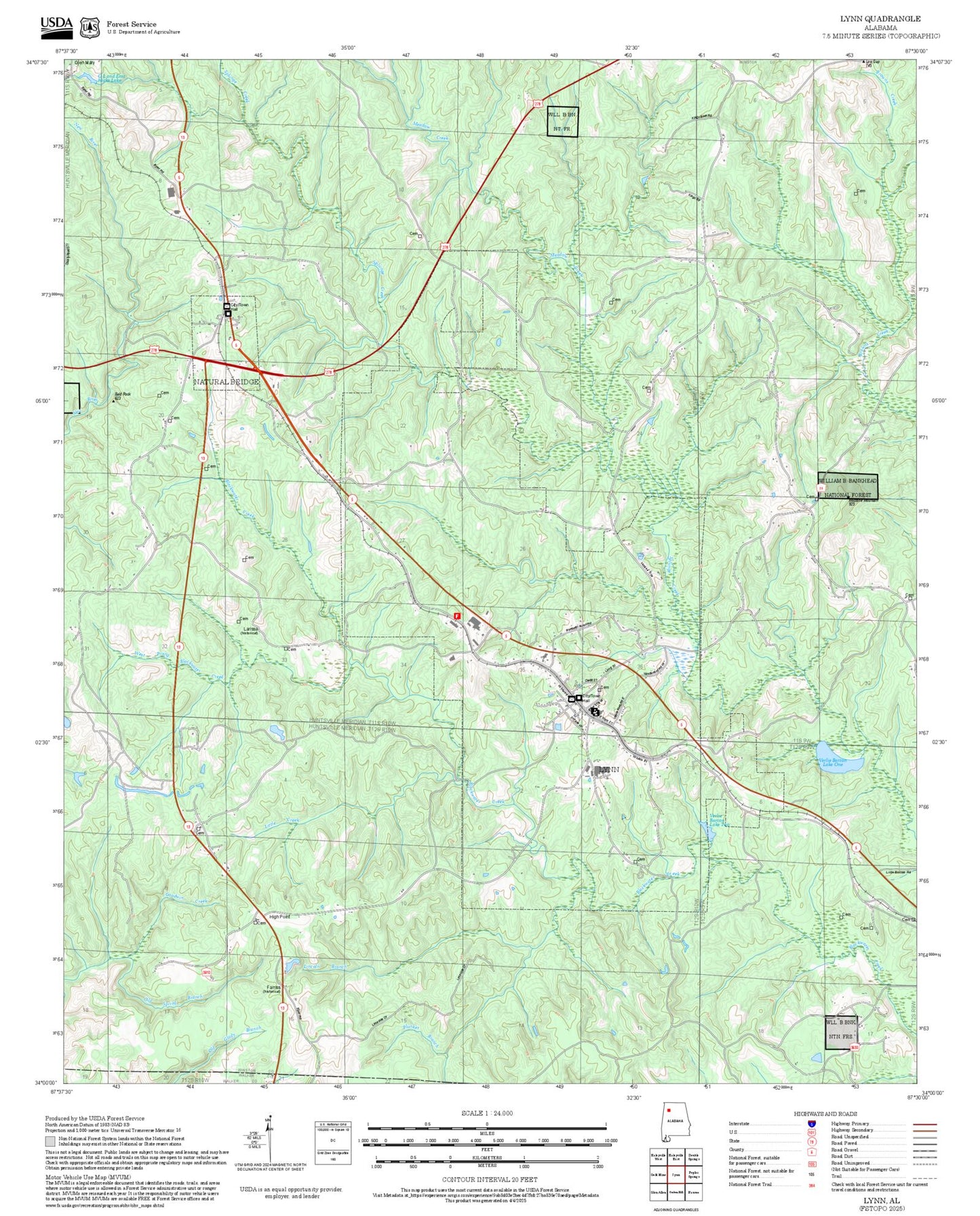 2025 Forest Service Topo Map of Lynn Alabama
