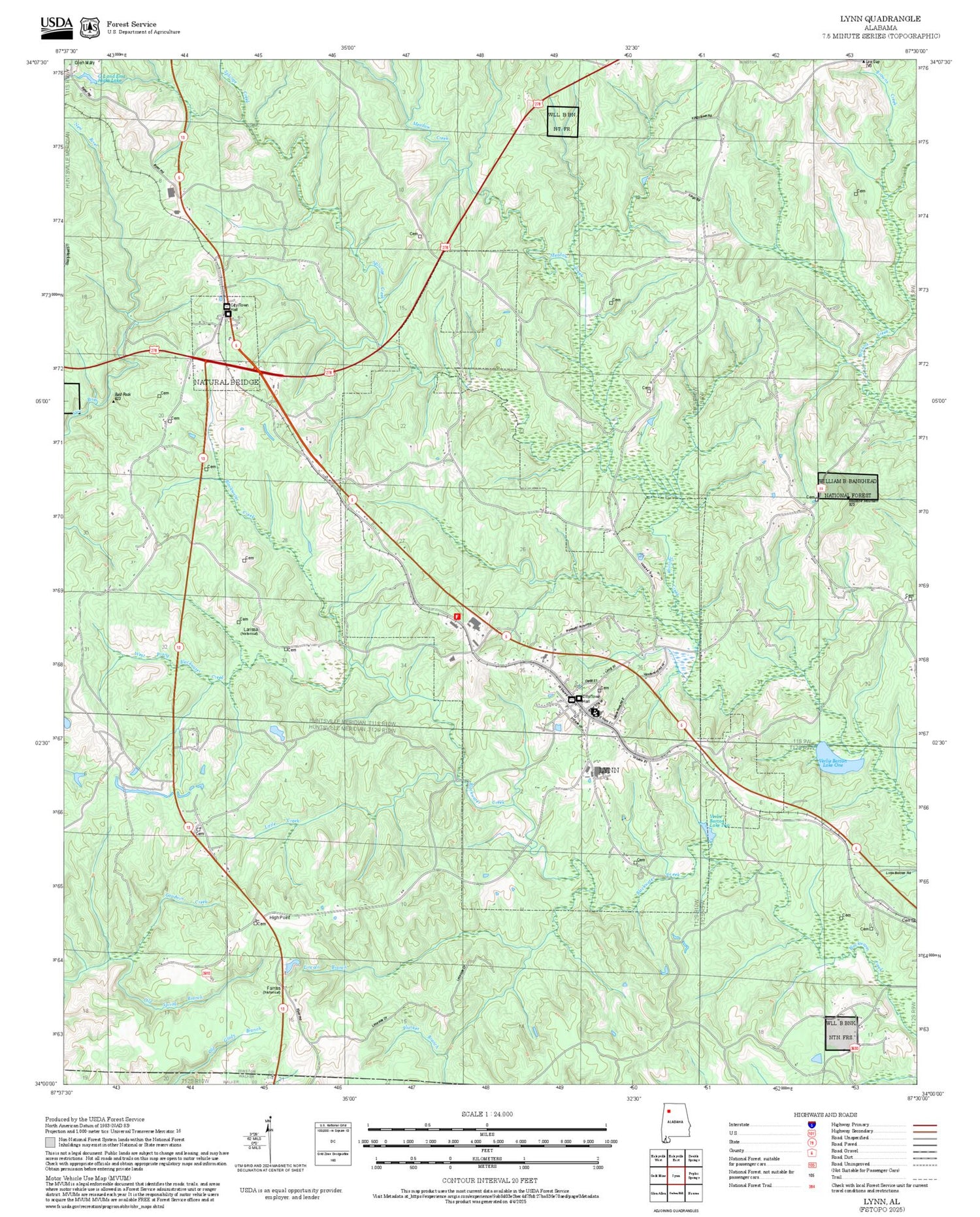 2025 Forest Service Topo Map of Lynn Alabama