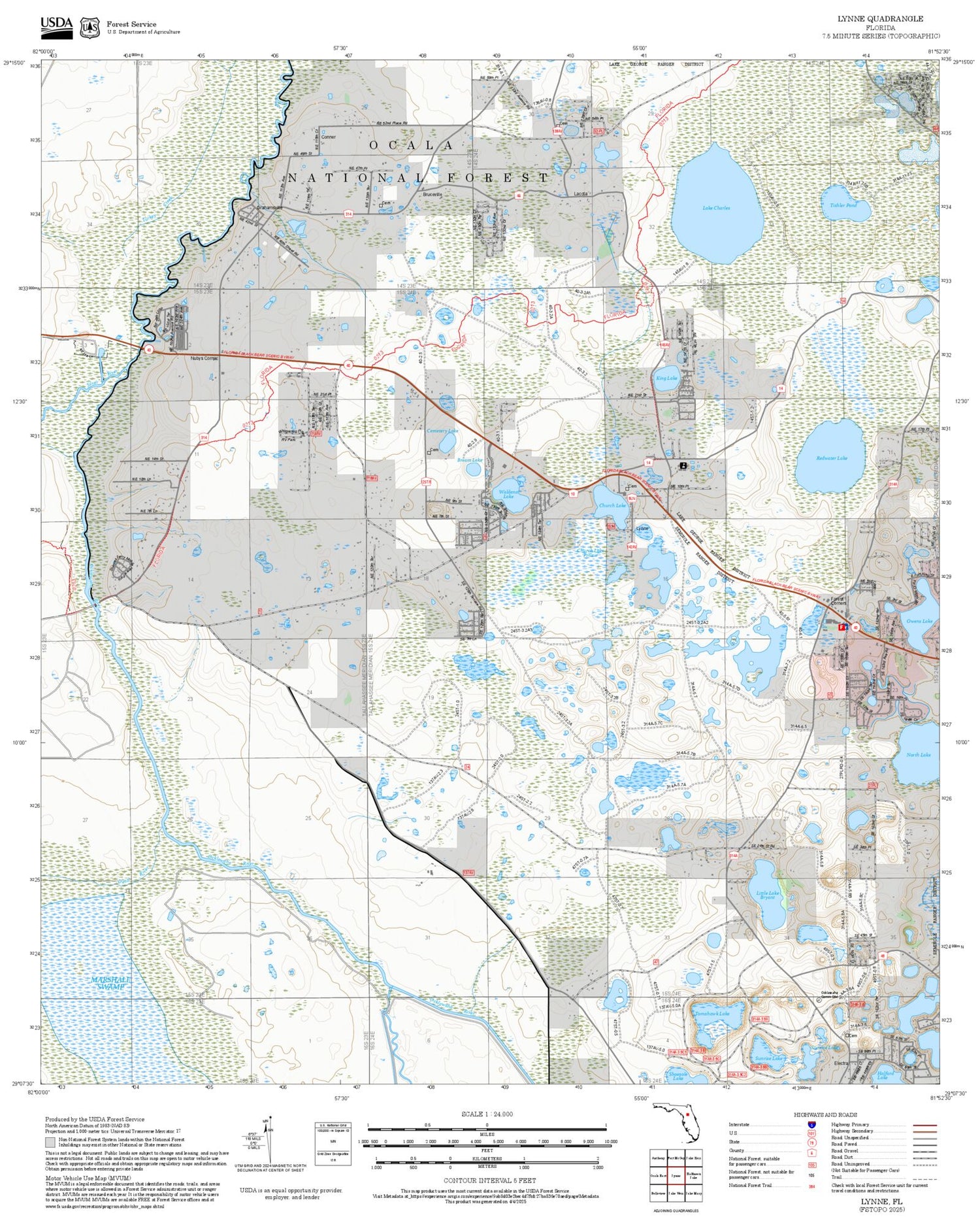 2025 Forest Service Topo Map of Lynne Florida