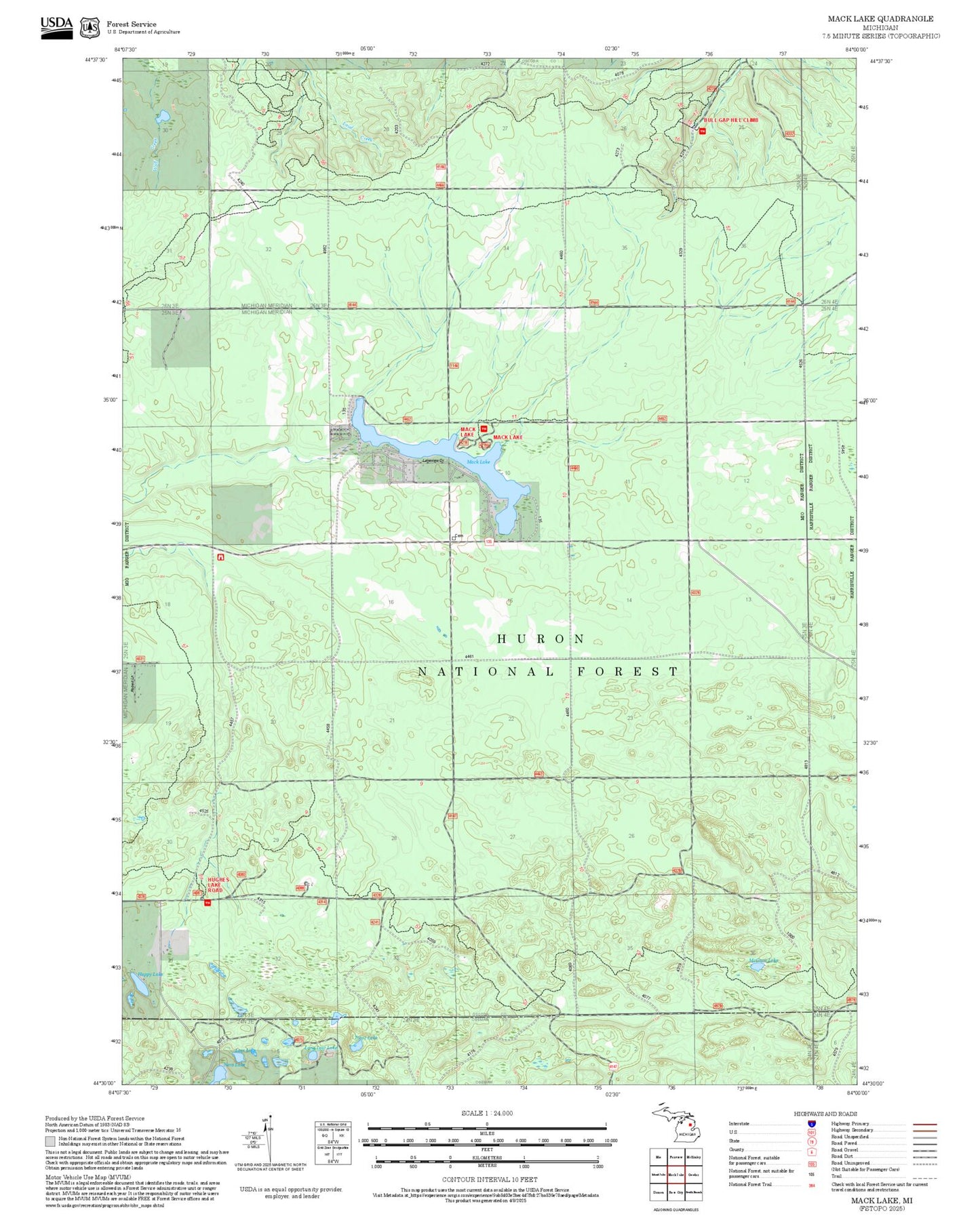 2025 Forest Service Topo Map of Mack Lake Michigan