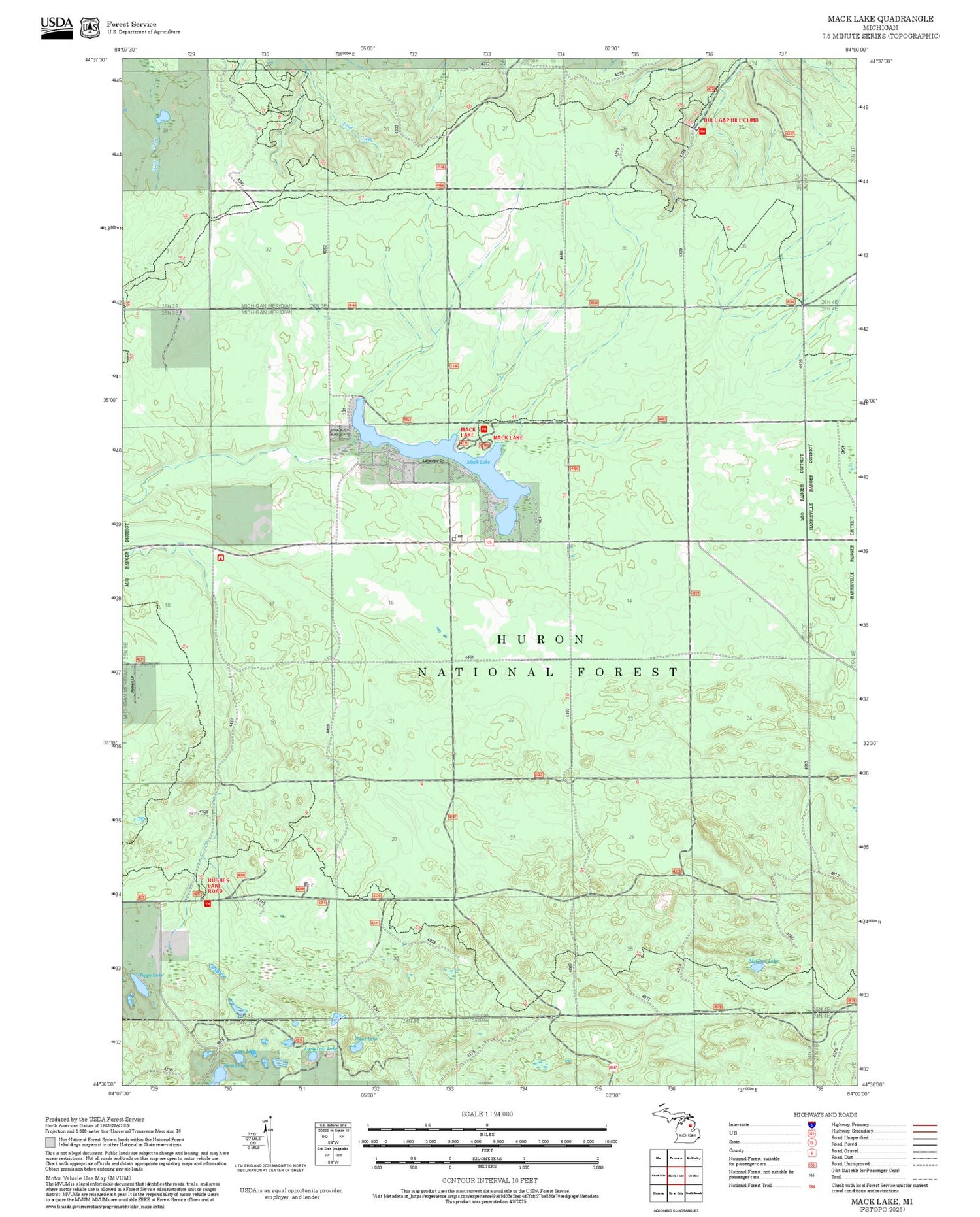 2025 Forest Service Topo Map of Mack Lake Michigan