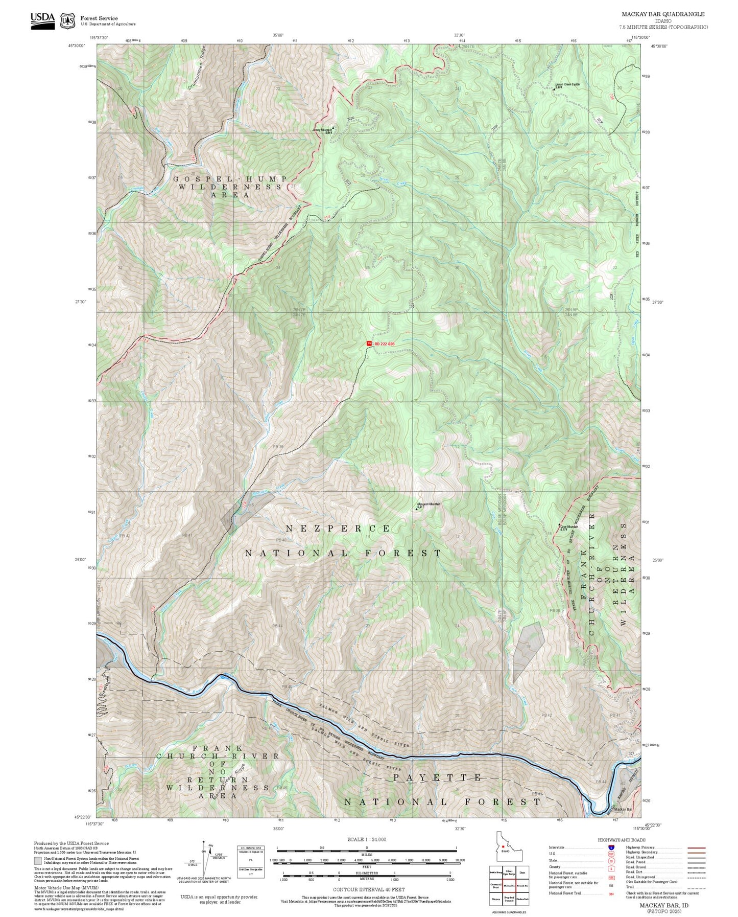 2025 Forest Service Topo Map of Mackay Bar Idaho