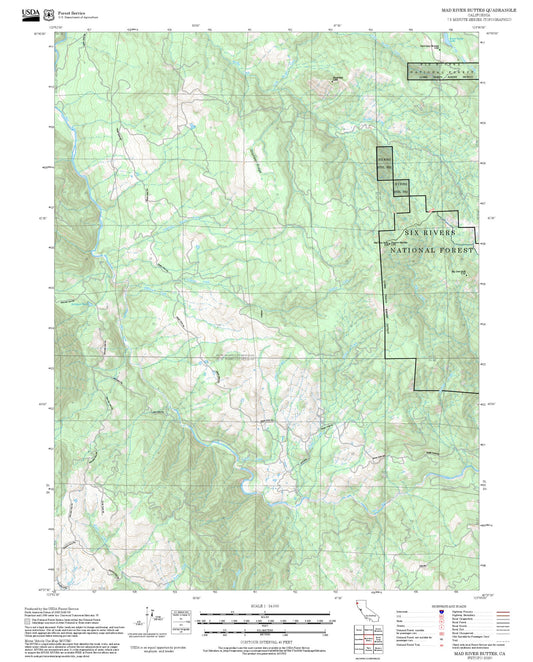 2025 Forest Service Topo Map of Mad River Buttes California