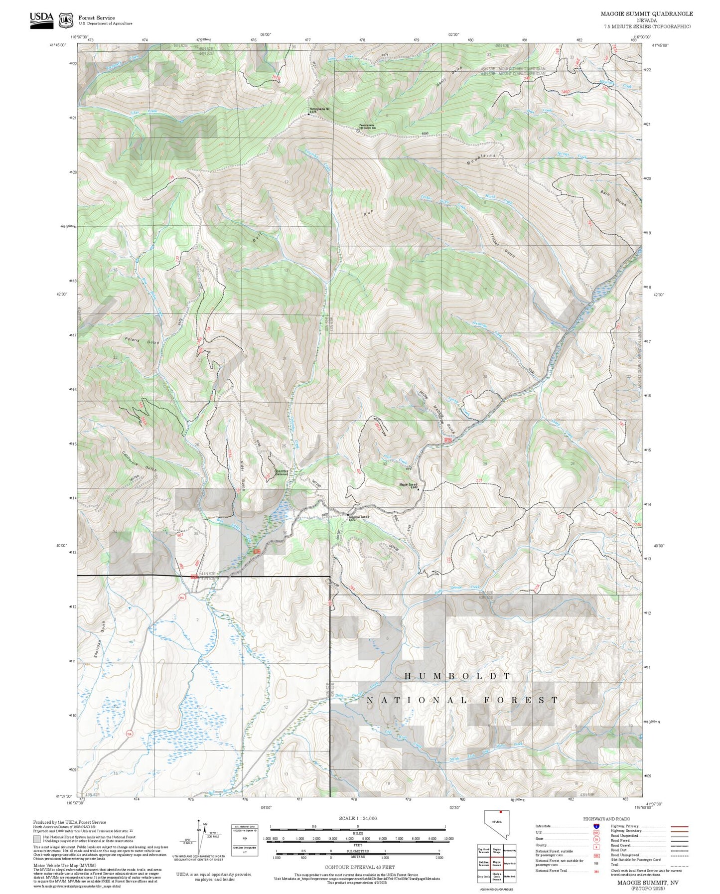 2025 Forest Service Topo Map of Maggie Summit Nevada