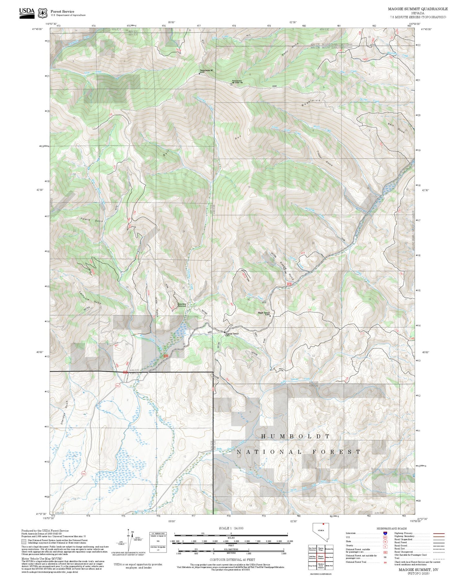 2025 Forest Service Topo Map of Maggie Summit Nevada