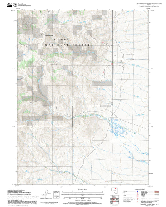 2025 Forest Service Topo Map of Mahala Creek West Nevada