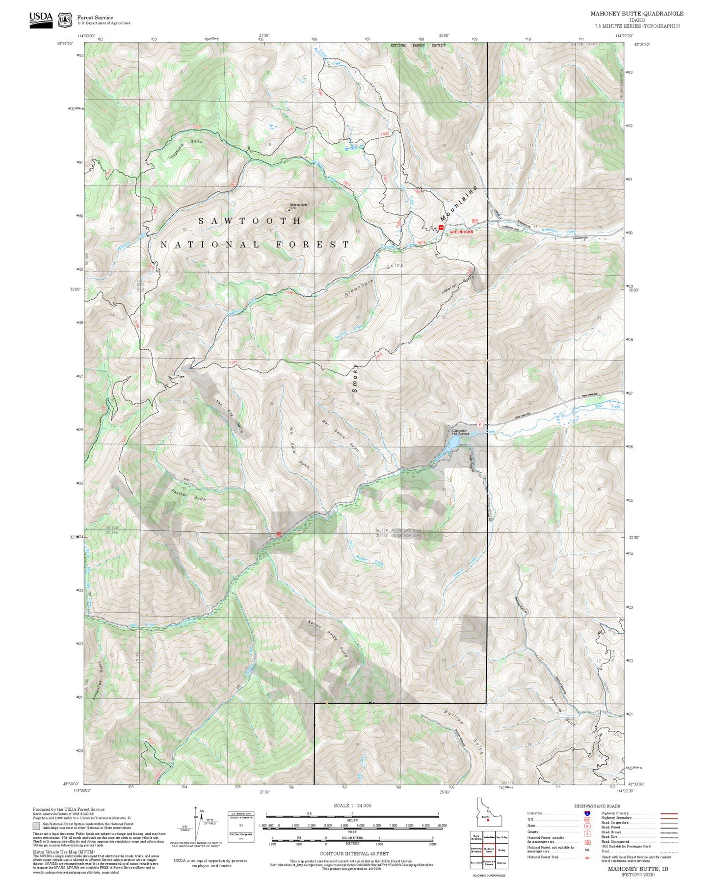 2025 Forest Service Topo Map of Mahoney Butte Idaho