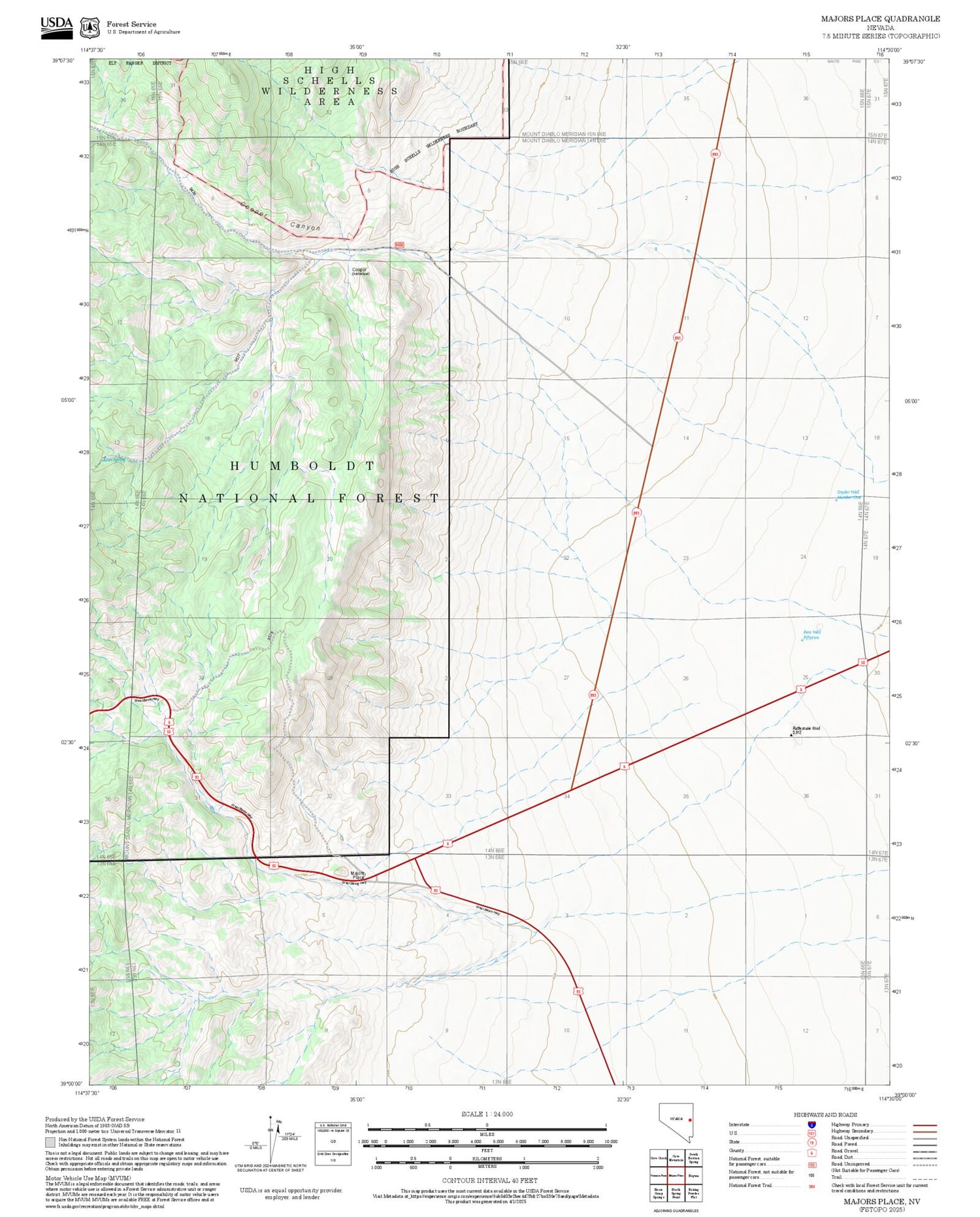 2025 Forest Service Topo Map of Majors Place Nevada