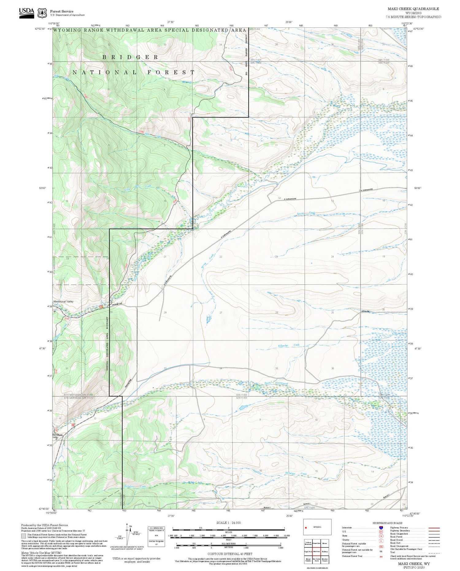 2025 Forest Service Topo Map of Maki Creek Wyoming