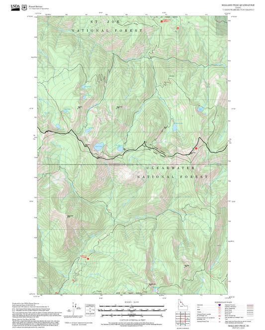 2025 Forest Service Topo Map of Mallard Peak Idaho