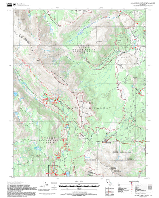 2025 Forest Service Topo Map of Mammoth Mountain California